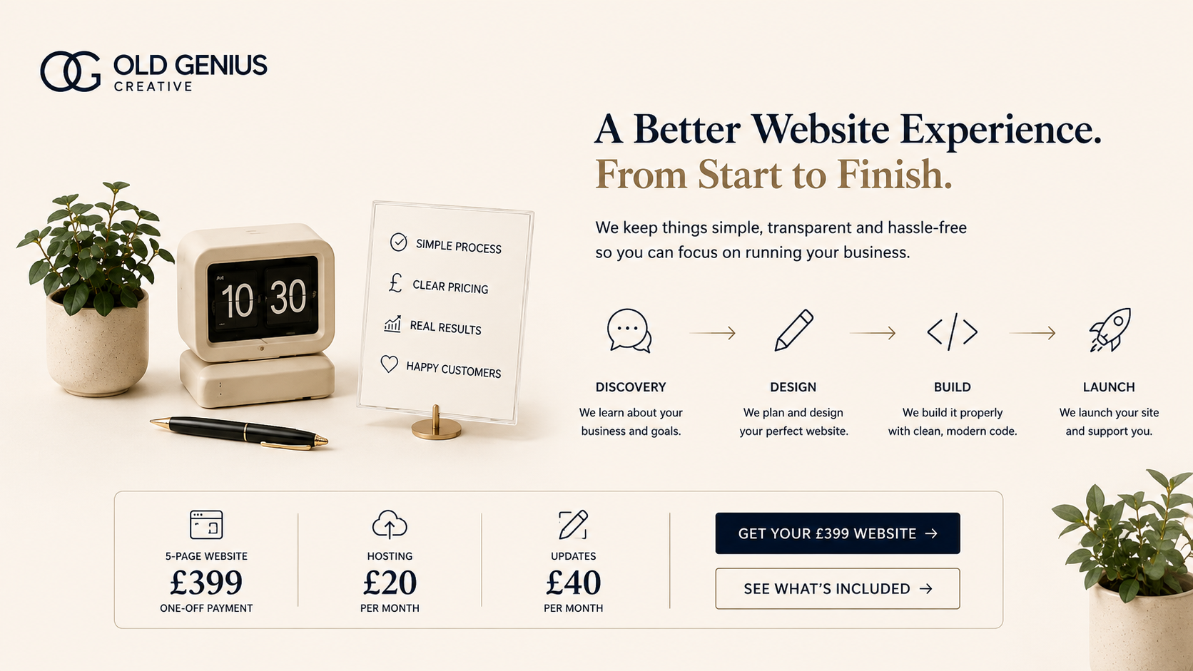 Artwork describing a better website experience from start to finish